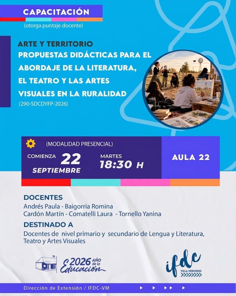 Capacitación: Arte y territorio: Propuestas didácticas para el abordaje de la Literatura, el Teatro y las Artes Visuales en la ruralidad.