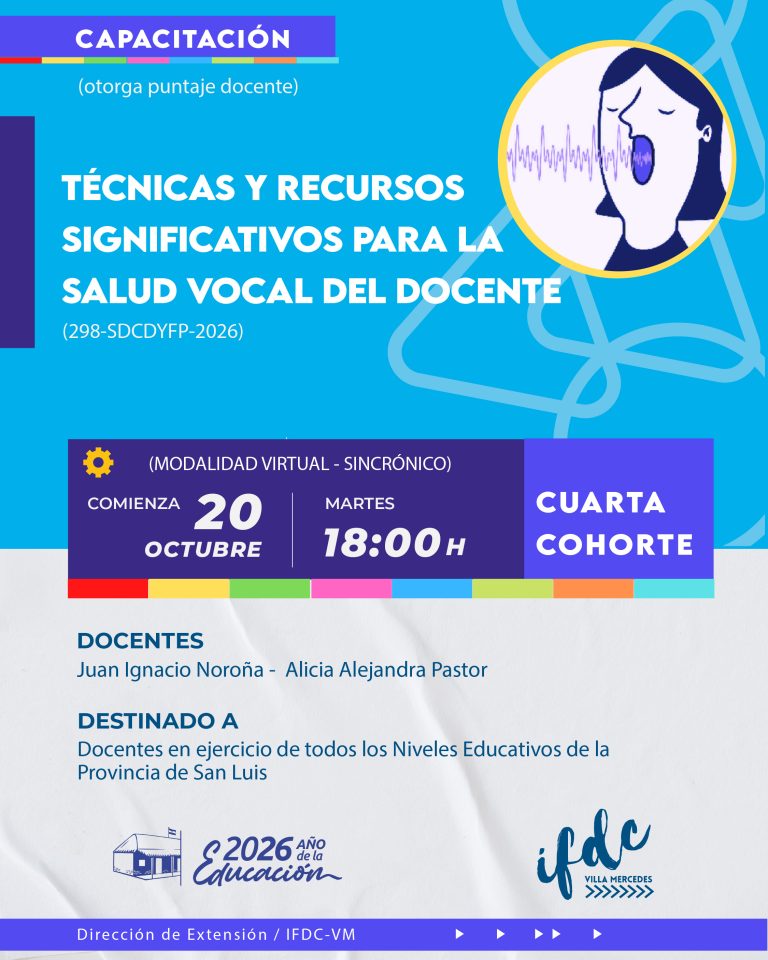 Capacitación: Técnicas y recursos significativos para la salud vocal del docente. 4° cohorte.